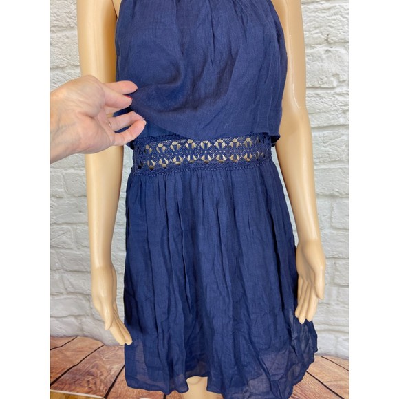 IZ Buyer Dress Size 11 Dark Blue Dress with Overlay Top Cover Trim Lined Dress - Picture 5 of 11